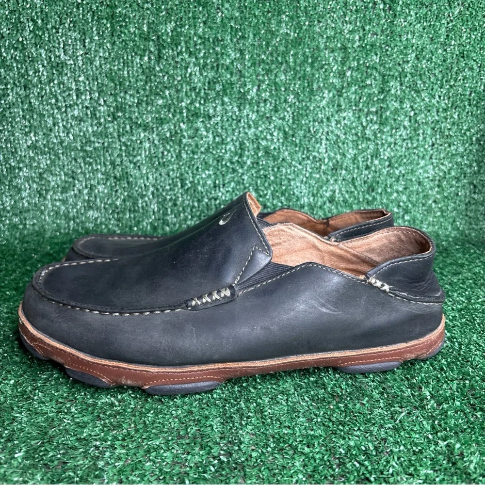 Olukai Men Moloa Slip On Dark‎ Leather Loafers Shoes Nubuck 10